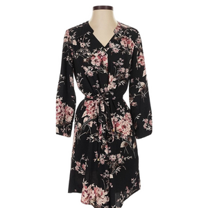 41 Hawthorn Midnight Blossom Casual Dress Medium Black Pastel Floral Sash Belt